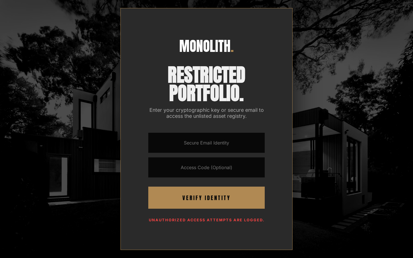 Monolith | Access Restricted — a Real Estate Agency page design