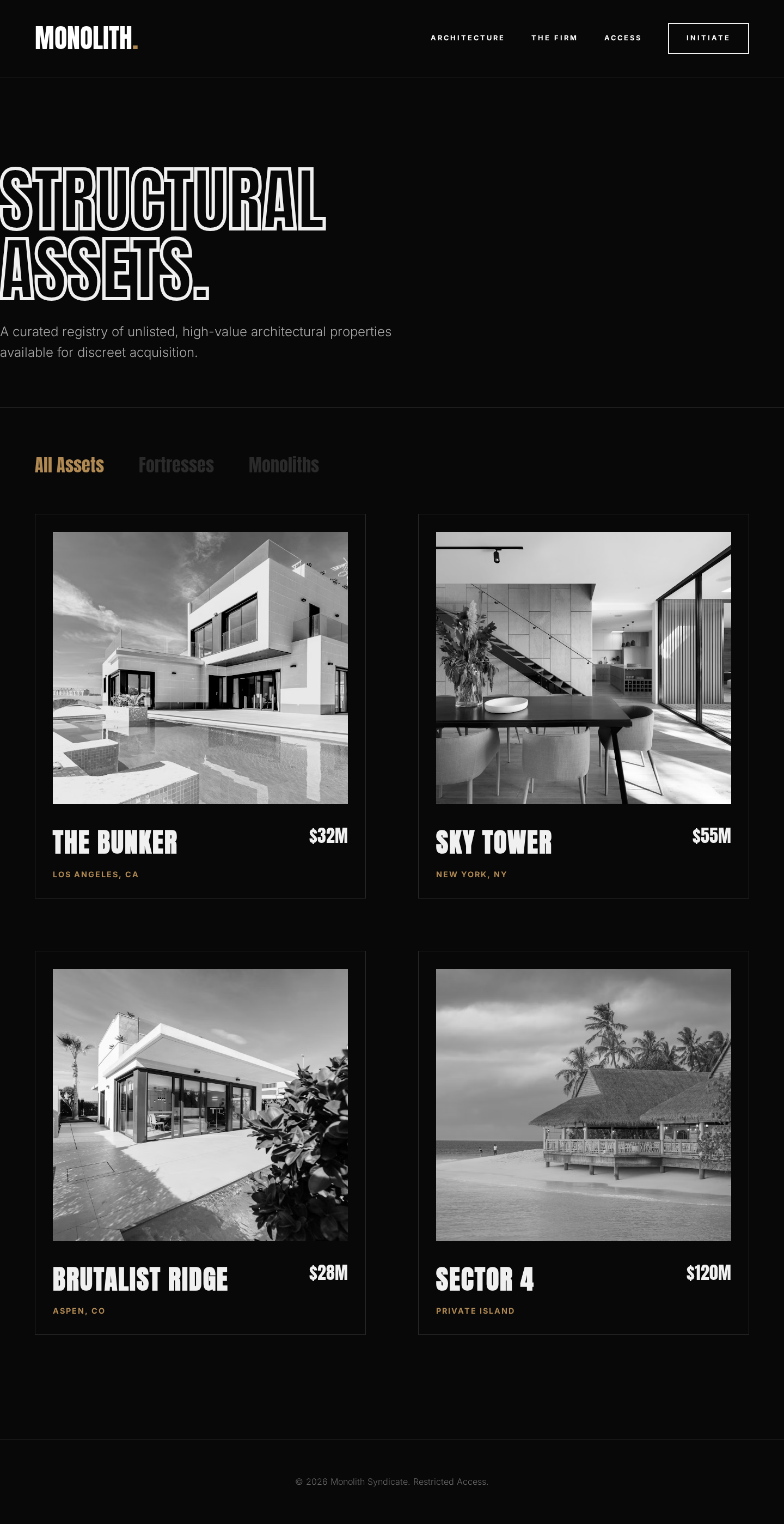 Monolith | Structural Assets — a Real Estate Agency page design