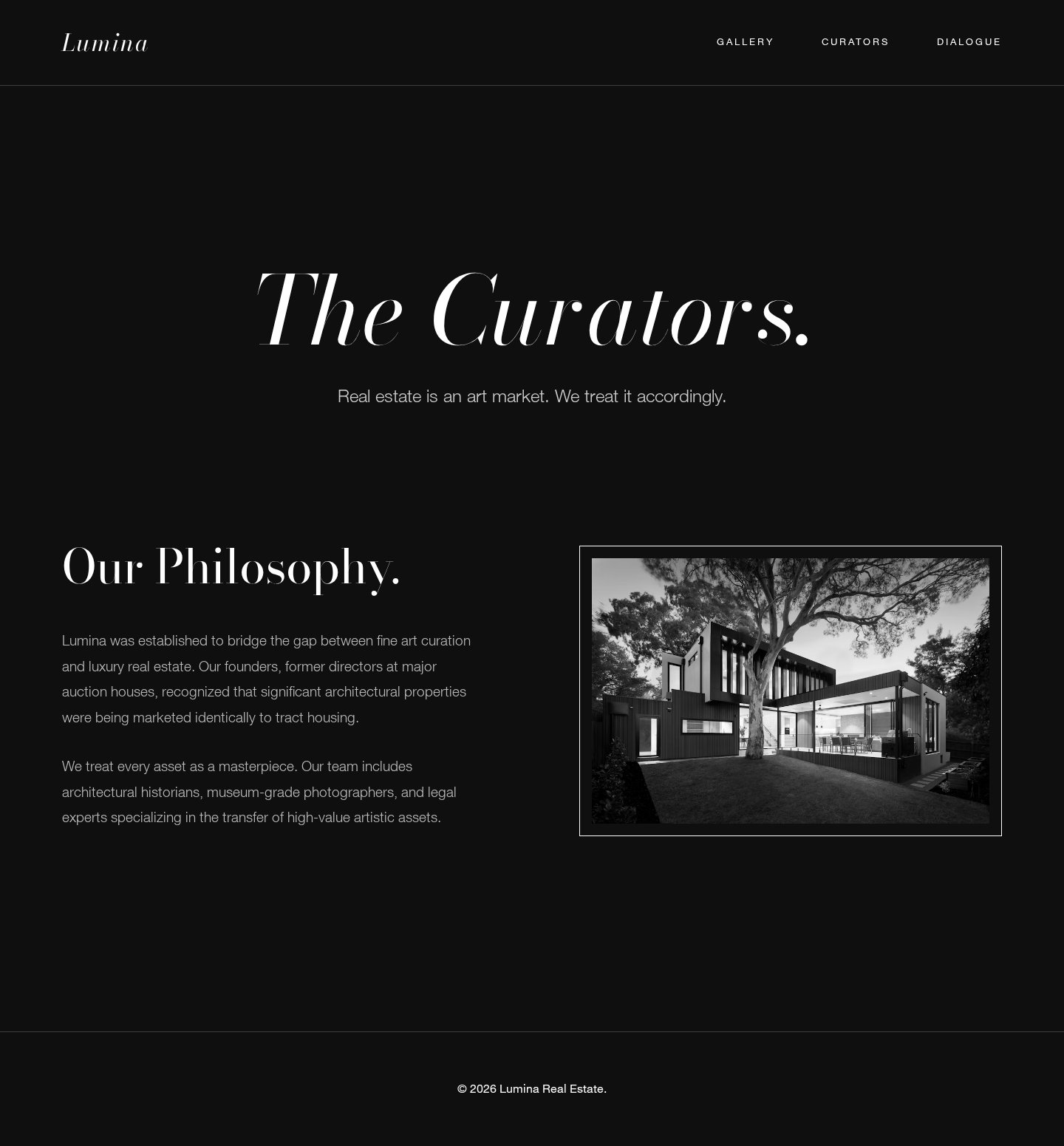 Lumina | Curators — a Real Estate Agency page design