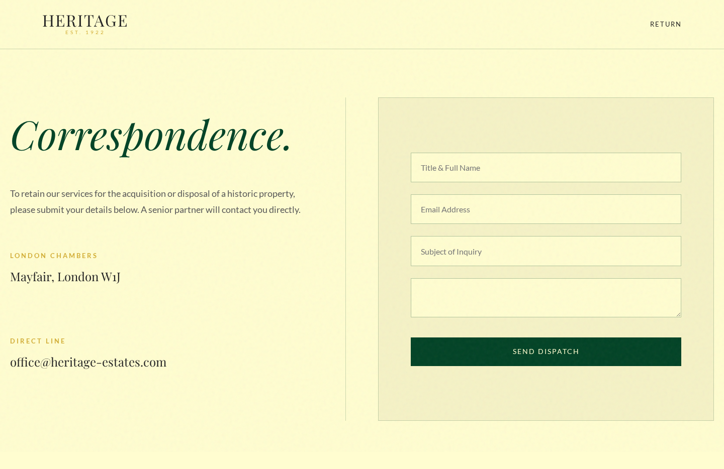 Heritage | Correspondence — a Real Estate Agency page design
