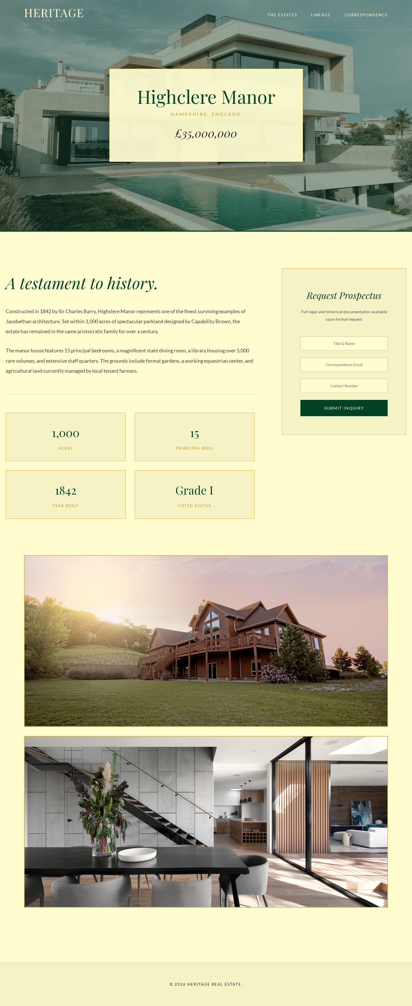 Heritage | Highclere Manor — a Real Estate Agency page design