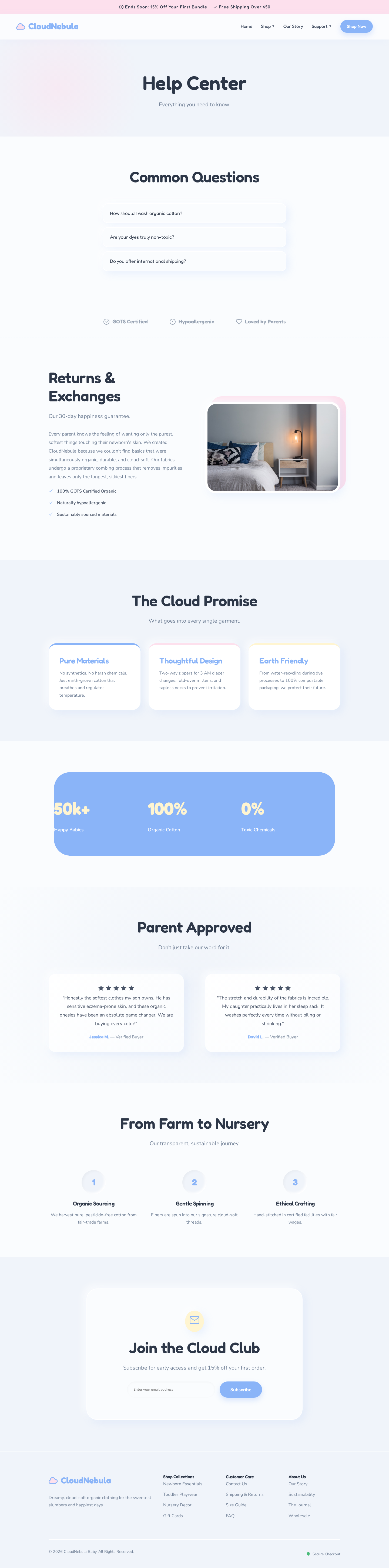 CloudNebula 3D V2 — Help Center | CloudNebula Baby — a Baby Clothing page design